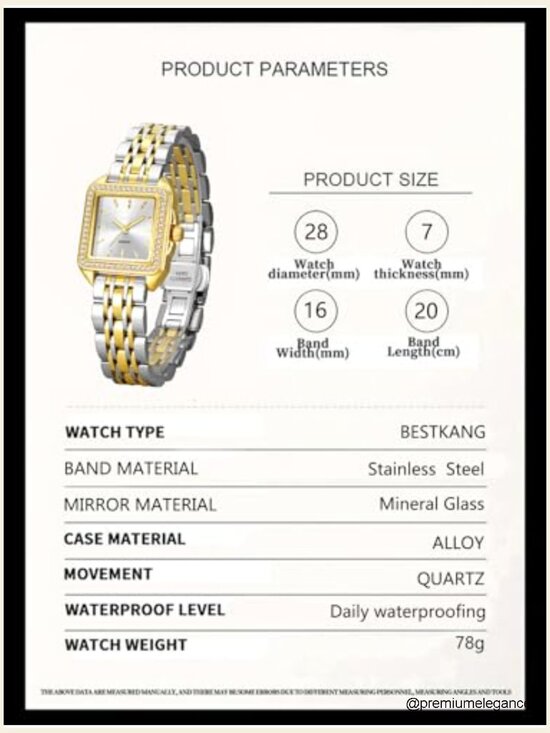 Vintage Square Diamond Watch - Gold Bracelet Waterproof Quartz main image 5